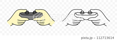 Hands holding joystick or controller, gamer, graphic design. Playing, gaming, plays video games and amusement, vector design and illustration Hands holding joystick or controller, gamer, graphic design. Playing, gaming, plays video games and amusement, vector design and illustration 112713614