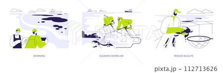Oil spill cleanup abstract concept vector illustrations. 112713626
