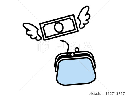 がま口からお札が逃げる お金がなくなるイメージ がま口からお札が逃げる お金がなくなるイメージ 112713737