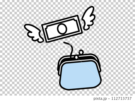 がま口からお札が逃げる お金がなくなるイメージ がま口からお札が逃げる お金がなくなるイメージ 112713737