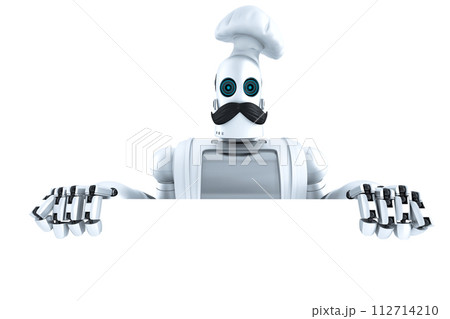 Robot Chef with blank empty board. 3D illustration. Isolated. Contains clipping path 112714210