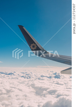 飛行機の窓から見た青空 飛行機の窓から見た青空 112714307
