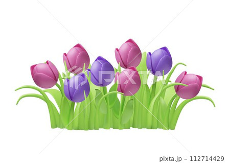 3D tulip bouquet. Vector set 3D tulip bouquet. Vector set 112714429