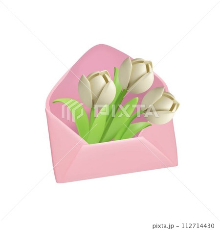 3D Vector tulips in an envelope, ideal for spring cards. 3D Vector tulips in an envelope, ideal for spring cards. 112714430