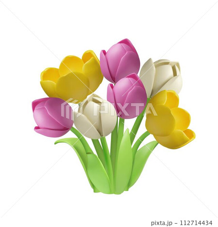 3D vector tulip bouquet, perfect for holiday greeting cards. 3D vector tulip bouquet, perfect for holiday greeting cards. 112714434