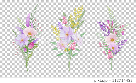 Vector illustration of pastel colored bouquet. pink, purple, yellow 112714455
