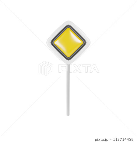 3D road sign icon in the form of a yellow diamond with a black and white frame. 3D road sign icon in the form of a yellow diamond with a black and white frame. 112714459