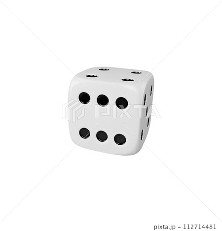 3D white dice with number six, board game. Isolated background. 112714481