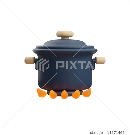 Closed pan on fire, cooking 3D style, vector illustration 112714684