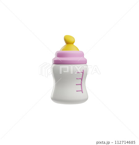A 3D icon of a baby bottle filled with milk on a white background A 3D icon of a baby bottle filled with milk on a white background 112714685