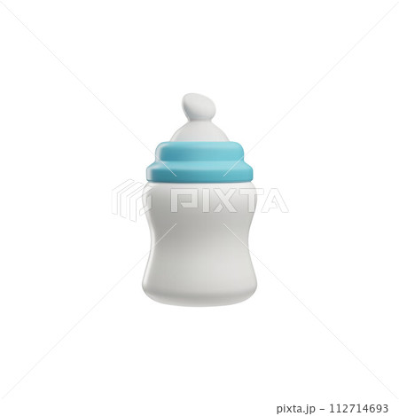 A 3D icon of a baby bottle filled with milk on a white background 112714693