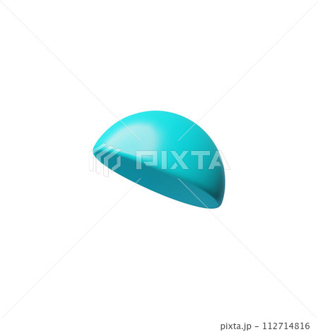 Blue hemisphere 3D model vector icon, geometric figure glossy metal surface, half ball volumetric shape Brutalism, toy 112714816