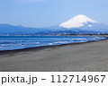 鵠沼海岸から雪化粧した富士山 112714967