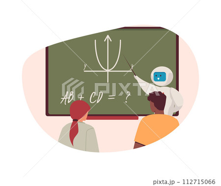 AI in digital learning, teaching children flat illustration. 112715066
