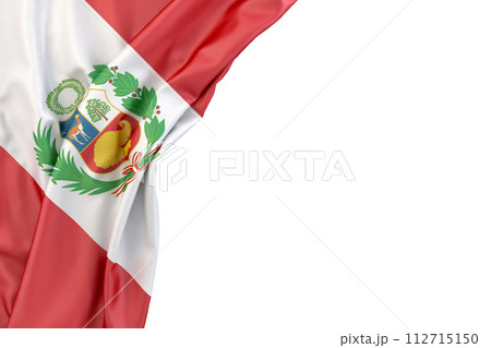 Flag of Peru in the corner on white background. Isolated. 3D Rendering Flag of Peru in the corner on white background. Isolated. 3D Rendering 112715150