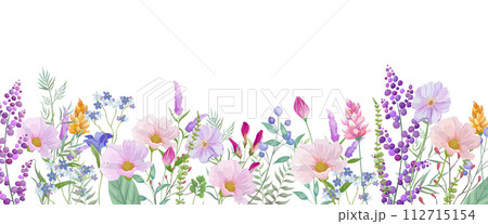 ピンクと紫の華やかな花の風景のフレーム。丸、四角、楕円の枠。 ピンクと紫の華やかな花の風景のフレーム。丸、四角、楕円の枠。 112715154