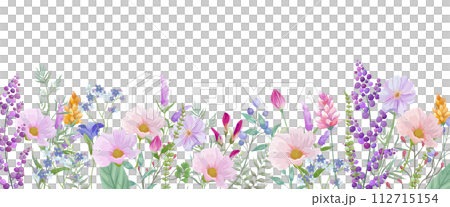 ピンクと紫の華やかな花の風景のフレーム。丸、四角、楕円の枠。 ピンクと紫の華やかな花の風景のフレーム。丸、四角、楕円の枠。 112715154