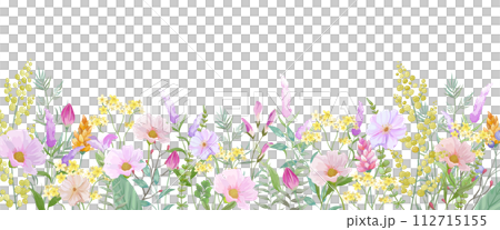 ピンクと紫の華やかな花の風景のフレーム。丸、四角、楕円の枠。 ピンクと紫の華やかな花の風景のフレーム。丸、四角、楕円の枠。 112715155
