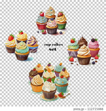 Cute illustration set of cupcakes Cute illustration set of cupcakes 112715866