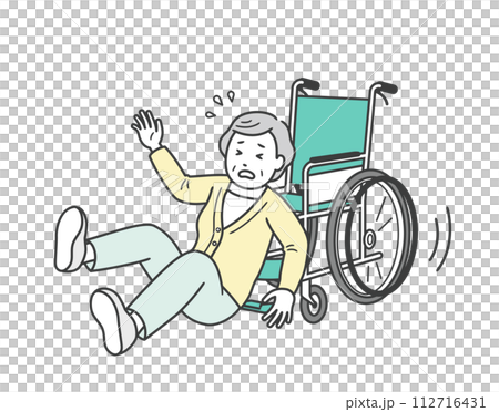 Elderly woman falling out of wheelchair 112716431