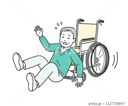 車椅子からずり落ちる高齢男性のイラスト 112716647