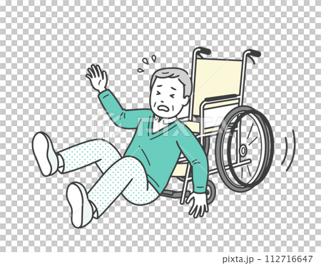 車椅子からずり落ちる高齢男性のイラスト 112716647
