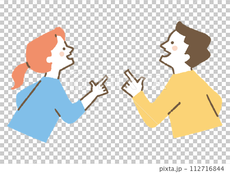 指を差して上を向いている男性と女性_色 指を差して上を向いている男性と女性_色 112716844