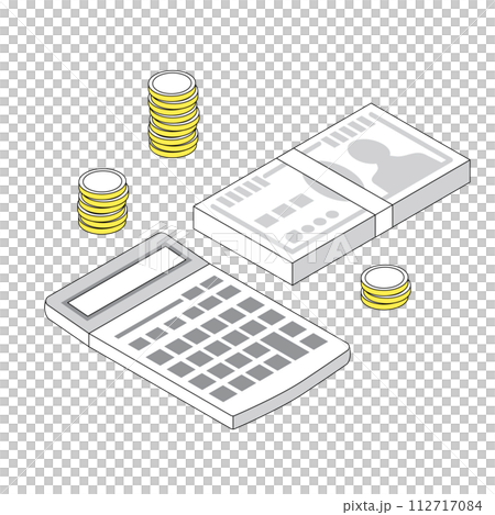 三維金錢和計算器插圖 三維金錢和計算器插圖 112717084