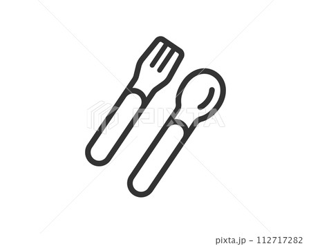 お弁当用の、ナイフとフォークのアイコン(線画)のイラスト お弁当用の、ナイフとフォークのアイコン(線画)のイラスト 112717282