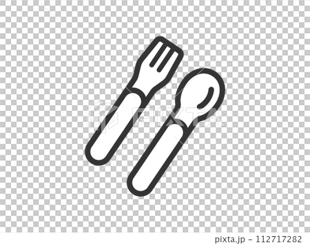 お弁当用の、ナイフとフォークのアイコン(線画)のイラスト お弁当用の、ナイフとフォークのアイコン(線画)のイラスト 112717282