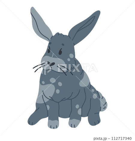 Cute Easter bunny. Hand drawn rabbit, fluffy bunny character, little Easter hare mascot flat vector illustration. Cute spring Easter holiday rabbit 112717340