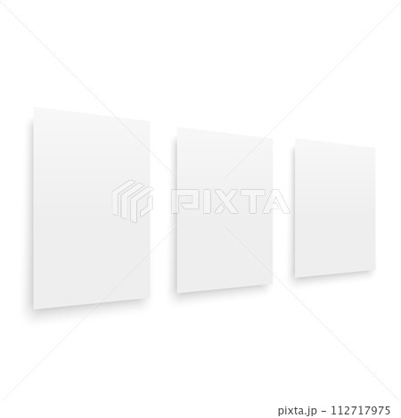Three empty white vertical A4 poster or business card mockup. Vector Three empty white vertical A4 poster or business card mockup. Vector 112717975