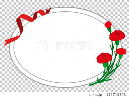 Mother's Day Oval message card template with carnations and ribbon 112719308