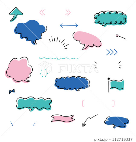 かわいい手描きのイラストセット かわいい手描きのイラストセット 112719337