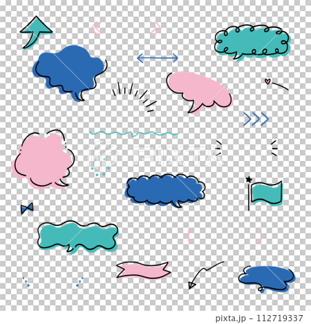 かわいい手描きのイラストセット かわいい手描きのイラストセット 112719337