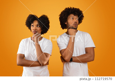 Pensive millennial african american man and woman thinking about something 112719570