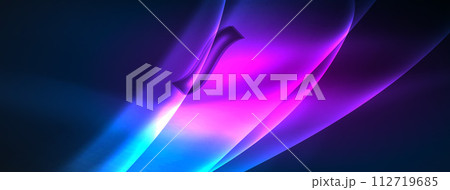 Neon light glowing waves and lines background set for wallpaper, business card, cover, poster, banner, brochure, header, website 112719685