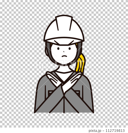 Illustration material of the upper body of a Japanese female office worker working at a construction site showing prohibition 112719813