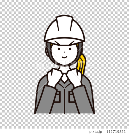 Illustration material of the upper body of a happy Japanese female office worker working at a construction site Illustration material of the upper body of a happy Japanese female office worker working at a construction site 112719821