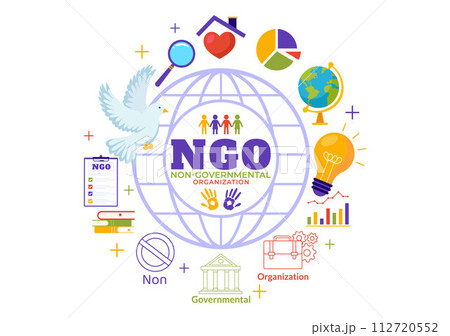 NGO or Non-Governmental Organization Vector Illustration to Serve Specific Social and Political Needs in Flat Cartoon Background NGO or Non-Governmental Organization Vector Illustration to Serve Specific Social and Political Needs in Flat Cartoon Background 112720552