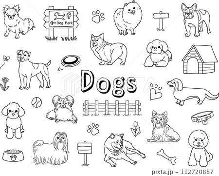 かわいい犬の手描きイラストセット 112720887