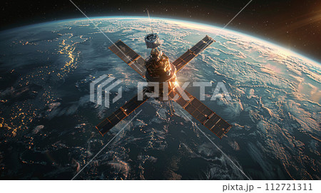 太陽の光を浴びている人工衛星