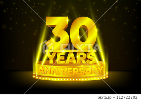 30 Years Anniversary Celebration. Anniversary podium. Anniversaries concept. Gold stage on black background. Vector illustration. 30 Years Anniversary Celebration. Anniversary podium. Anniversaries concept. Gold stage on black background. Vector illustration. 112722202