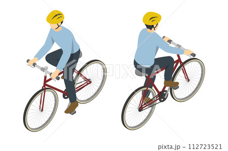 アイソメトリックイラスト:自転車に乗る男性 112723521