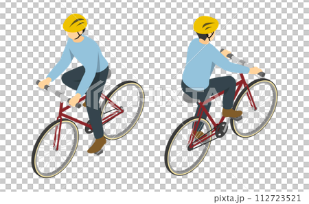 アイソメトリックイラスト:自転車に乗る男性 112723521