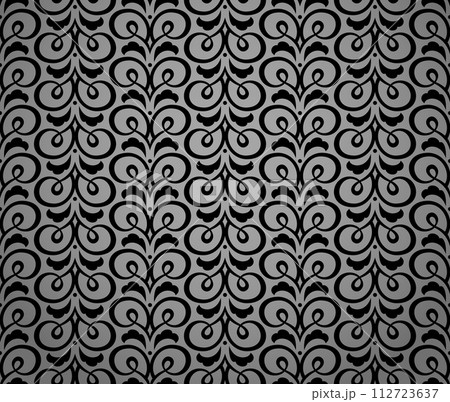 Flower geometric pattern. Seamless vector background. Black and gray ornament. Ornament for fabric, wallpaper, packaging. Decorative print Flower geometric pattern. Seamless vector background. Black and gray ornament. Ornament for fabric, wallpaper, packaging. Decorative print 112723637