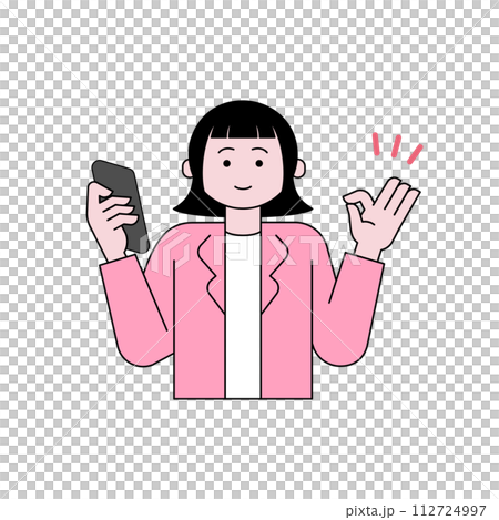 A woman operating a smartphone with a smile A woman operating a smartphone with a smile 112724997