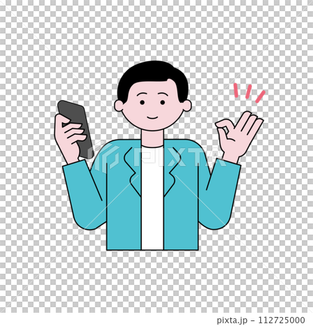 スマートフォンを笑顔で操作する男性 112725000