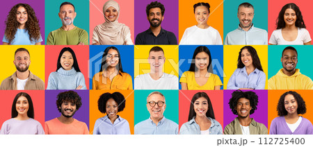 A diverse and radiant group of individuals with warm smiles 112725400