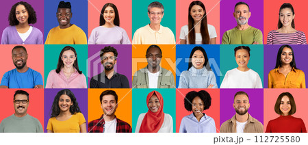 A collage of happy individuals from diverse backgrounds 112725580